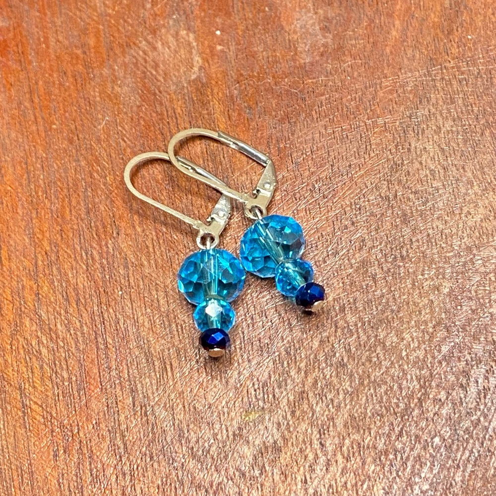 OOAK Handmade Blue Faceted Dangle Earrings